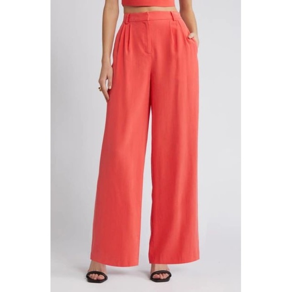 Open Edit Red Cayenne Wide‎ Leg Trousers High Rise Pants ED490307MI Womens 8 NWT
